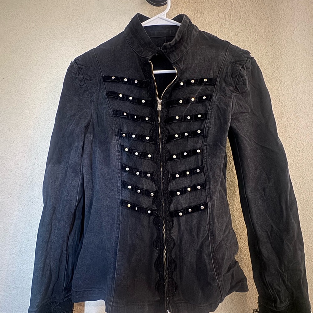 Black Stud-Embellished Military-Style Women's Jacket